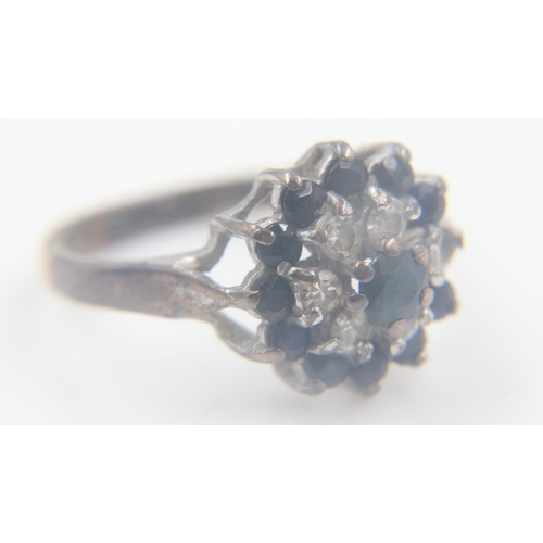 86 - 9ct gold sapphire and diamond set ring, size K, 3.0g, missing 1 stone. UK P&P Group 0 (£6+VAT for th... 