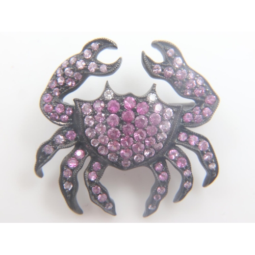 88 - 18ct gold pink sapphire and diamond pendant/brooch in the form of a crab, black oxidized finish, L: ... 