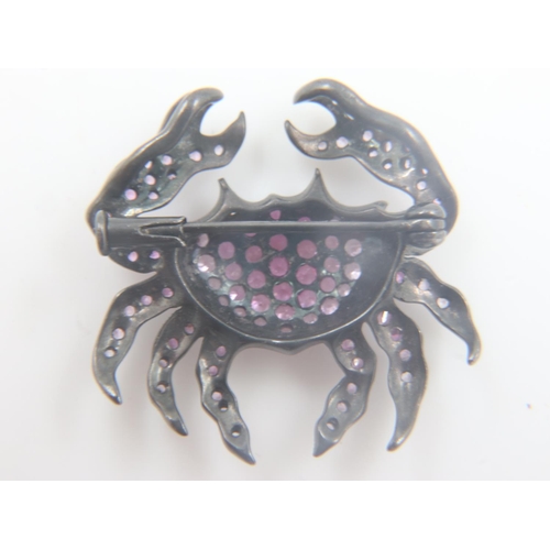 88 - 18ct gold pink sapphire and diamond pendant/brooch in the form of a crab, black oxidized finish, L: ... 