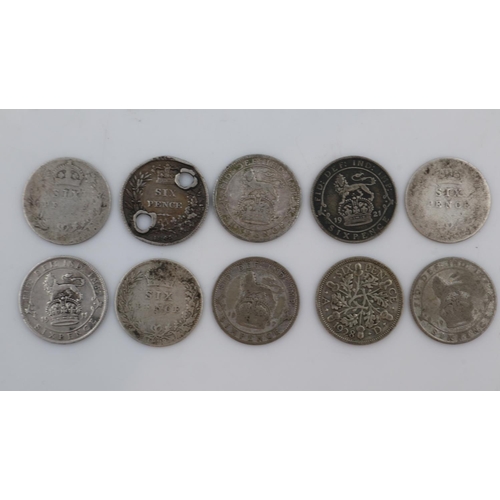 171 - Ten silver sixpences. UK P&P Group 0 (£6+VAT for the first lot and £1+VAT for subsequent lots)