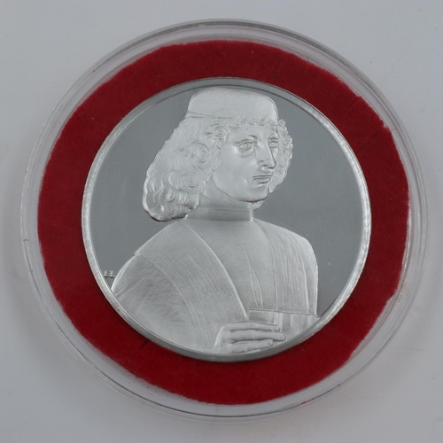 175 - A large Genius of Leonardo Franklin Mint sterling silver proof medallion, encapsulated. UK P&P Group... 