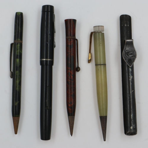 187 - Thomas James & Co, United Yeast Co and another pencil, with a Stephens Fountain pen and a Swan penci... 