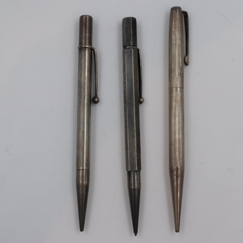 188 - Two sterling silver and one hallmarked silver propelling pencils. UK P&P Group 1 (£16+VAT for the fi... 