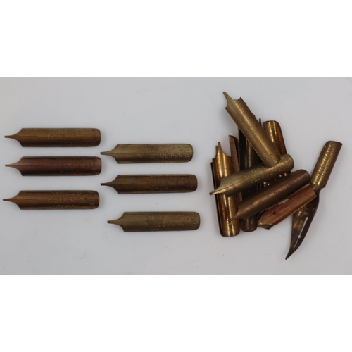 189 - Two 14K gold nibs, 0.9g and 13 gold tone examples. UK P&P Group 1 (£16+VAT for the first lot and £2+... 