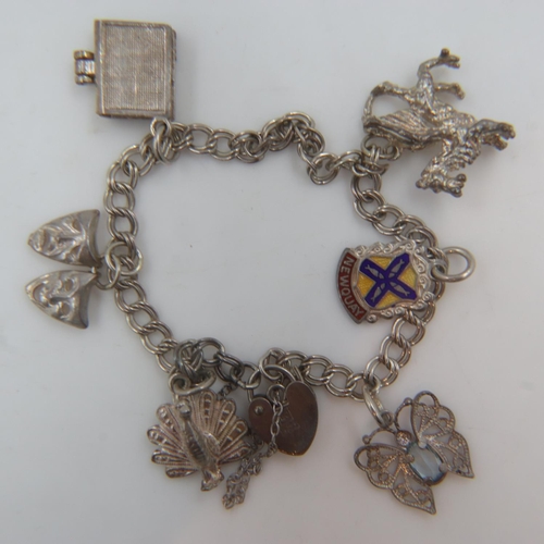 105 - Silver charm bracelet, with seven charms, 16g. UK P&P Group 1 (£16+VAT for the first lot and £2+VAT ... 