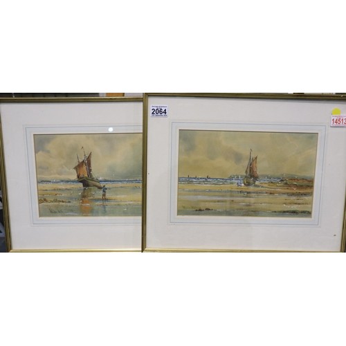 2064 - Walter Witham (Liverpool, exh. 1894-1896): pair of watercolours, low tide coastal landscapes, each i... 