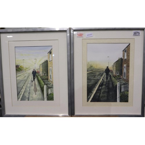 2075 - M Deaville (20th century): pair of watercolours, Coming and Going, each image 24 x 34 cm, each frame... 