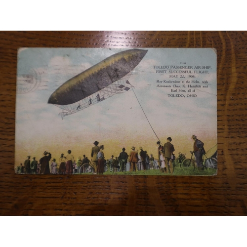 209B - 1908 USA postcard of the Toledo First Passenger Airship Flight, pilot Ralph Knabenshue, September 19... 