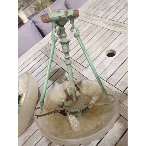 1803 - Pair of vintage metal light fittings, with heavy glass shades. Generally in very good condition, wou... 