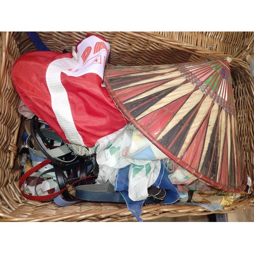 1835 - Wicker basket, filled with vintage clothing. Not available for in-house P&P