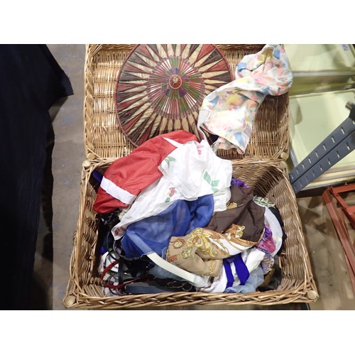 1835 - Wicker basket, filled with vintage clothing. Not available for in-house P&P