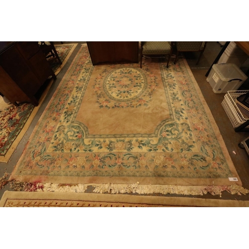 1709A - Substantial 20th century Chinese thick pile carpet with floral design against a pink ground, 375 x 2... 