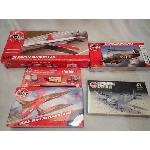 2035 - Four Airfix aircraft kits, all as new and sealed, 1/144 scale Comet, 1/72 scale Red Arrows, Spitfire... 