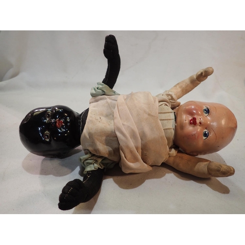 2040 - Vintage Tipsy Turvey black and white doll, both heads marked BAI, Made In England, hard plastic, joi... 