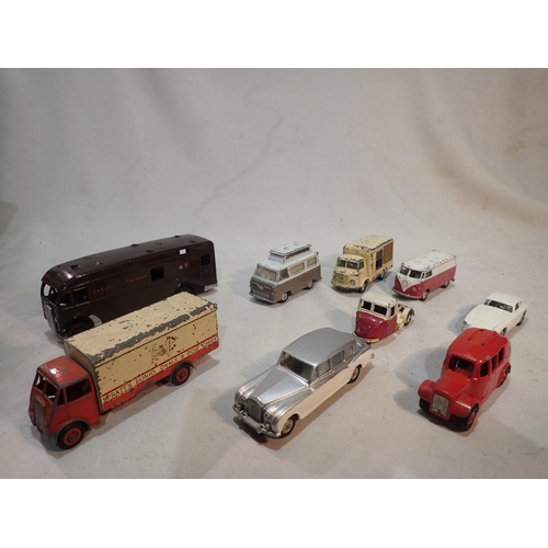 2043 - Nine playworn Dinky, Corgi and other vehicles, some re-painted, suitable for refurbishment. UK P&P G... 