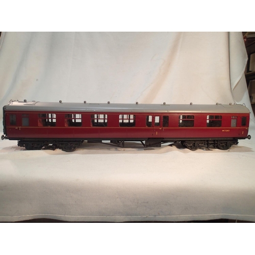 2126 - Gauge 1 Tower Brass Corrider coach, factory finished in BR maroon, W7283, with interior, excellent c... 