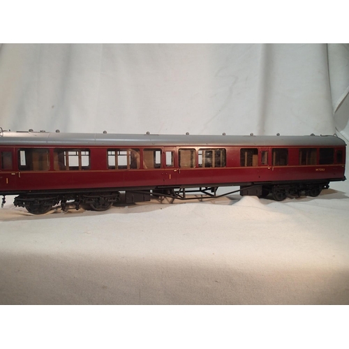 2126 - Gauge 1 Tower Brass Corrider coach, factory finished in BR maroon, W7283, with interior, excellent c... 