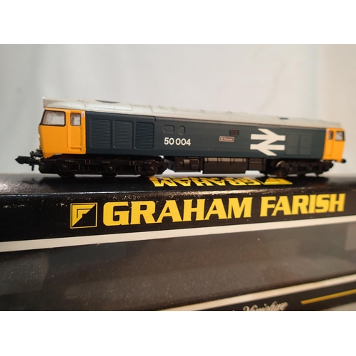 2142 - N Gauge Farish/Bachmann 371-251, class 50 diesel, 50004, St Vincent, BR blue, large logo livery, DCC... 