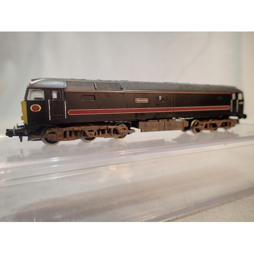 2153 - N Gauge Graham Farish class 47 diesel, refinished as 47701, Waverly, black/red stripe livery, with w... 