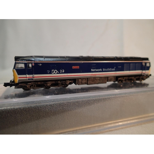 2154 - N Gauge Graham Farish class 50 diesel, refinished as 50029, Renown, Network Southeast livery, with w... 