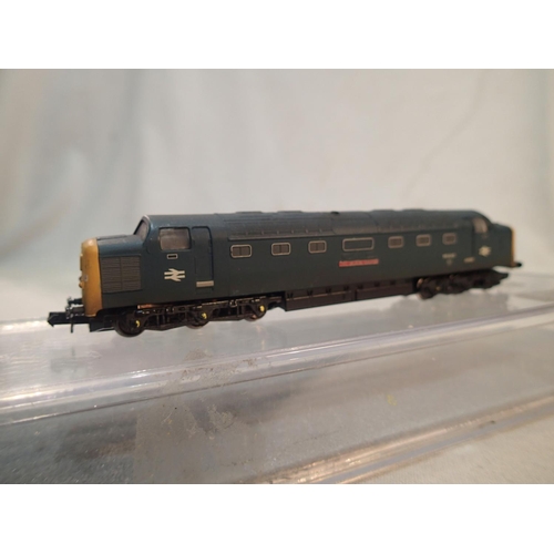 2155 - N Gauge Graham Farish Deltic, refinished as 55013, The Black Watch, BR blue, weathered, good conditi... 