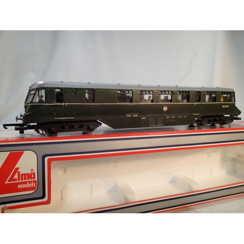 2210 - OO gauge Lima railcar, repainted in BR green, W21W, fitted passengers, fair to good condition, wrong... 