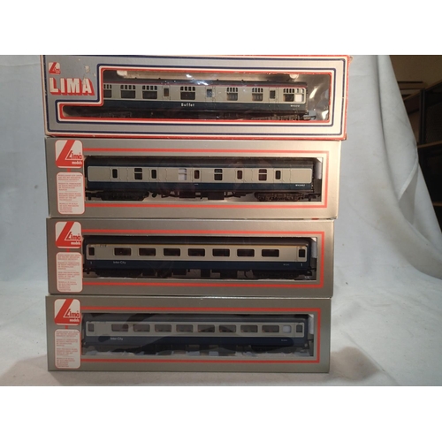 2212 - OO gauge rake of four Lima blue/grey coaches in excellent condition, boxes with wear. UK P&P Group 2... 