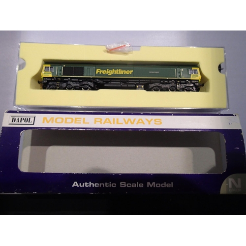 2152 - N Gauge Dapol class 66 diesel, refinished as 66594, NYK Spirit of Kyoto, freightliner green, DCC fit... 