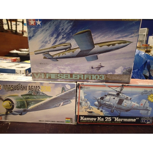 2284 - Three aircraft related kits, Airfix 1/72 scale Zero, MPC 1/72 scale Kamov KA25 helicopter, and Tamiy... 