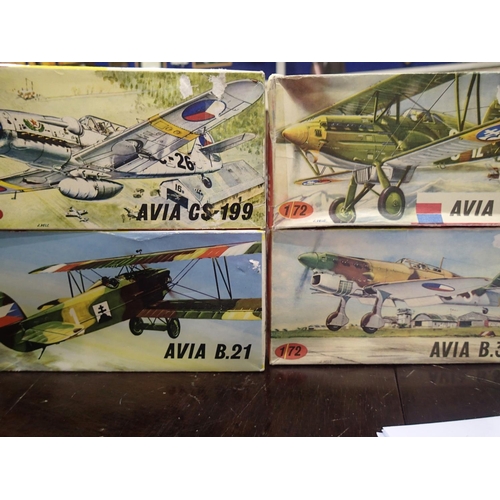 2287 - Four 1/72 scale K.P kits aircraft, Avia B21, Avia B534, Avia B35, and Avia CS199, all appear complet... 