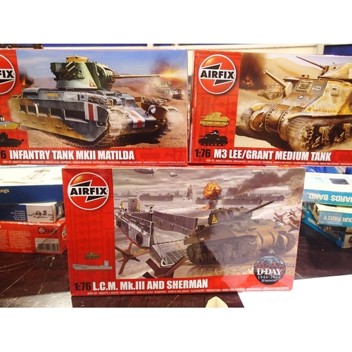 2289 - Three Airfix military related 1/76 scale kits, L.C.M and Sherman, M3 Lee Grant tank, and MKII Matild... 