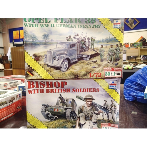 2290 - Two Esci military related kits, 1/72 scale, Bishop tank with fifty soldiers, and Opel flank 38 with ... 