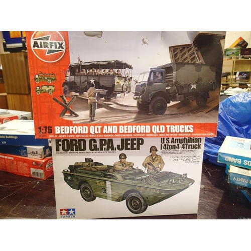 2291 - Two military related kits, Tamiya 1/35 scale Ford G.P.A Jeep with two figures, and Airfix 1/72 scale... 