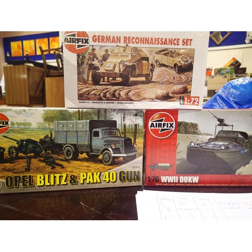 2296 - Three Airfix 1/72 scale military related kits, DUKW, Opel Blitz and Pak 40, German reconnaissance se... 