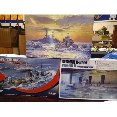 2299 - Three warship/submarine kits, Mastercraft 1/500 scale HMS Ivanhoe, Mirage Hubby 1/350 scale HMS Zinn... 