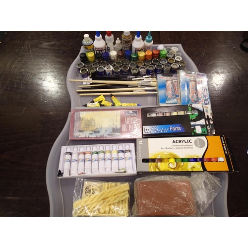 2305 - Collection of modellers paints, brushes, glues, plus Wills plastic builder sheets. UK P&P Group 2 (£... 