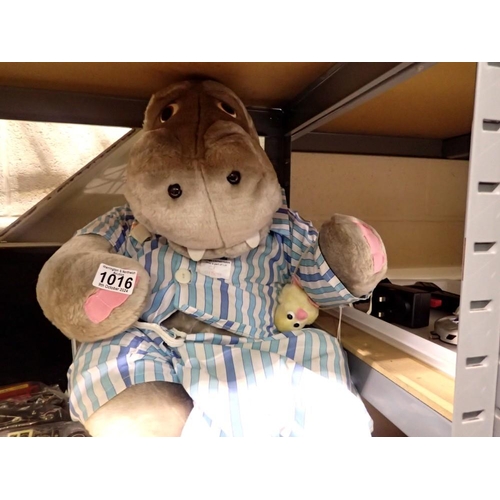 1016 - Silent Nights Hippo soft toy, H: 61 cm. Not available for in-house P&P