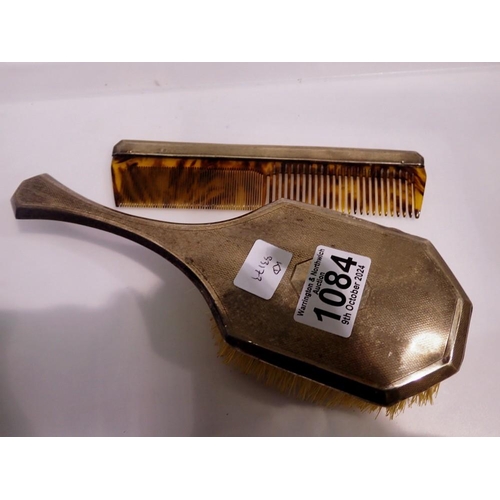 1084 - Hallmarked silver hairbrush and comb. UK P&P Group 1 (£16+VAT for the first lot and £2+VAT for subse... 