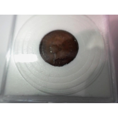 1094 - 1907 American Indian cent. UK P&P Group 0 (£6+VAT for the first lot and £1+VAT for subsequent lots)