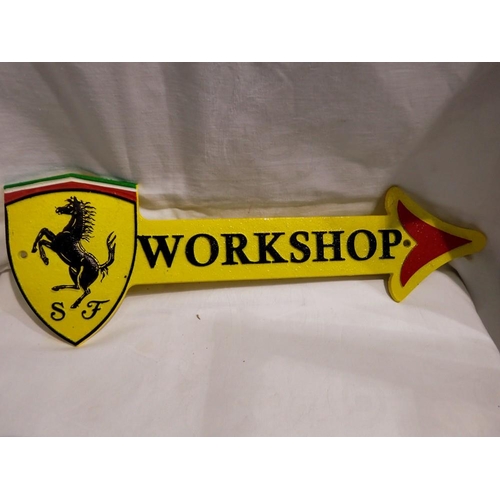 1099 - Cast iron Ferrari workshop arrow plaque, L: 45 cm. UK P&P Group 2 (£20+VAT for the first lot and £4+... 