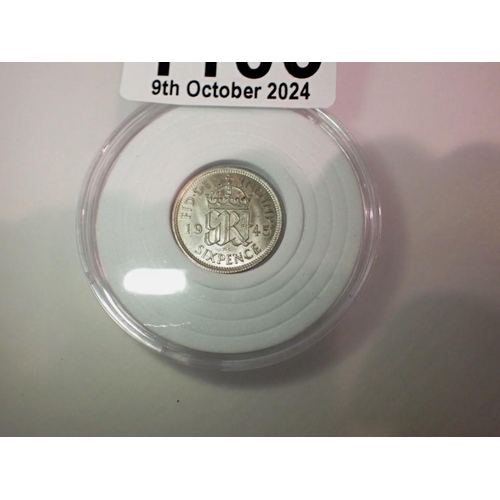 1106 - 1945 - silver sixpence of king George VI.UK P&P Group 0 (£6+VAT for the first lot and £1+VAT for sub... 