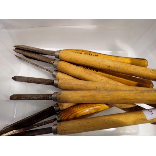 1128 - Ten wood carving chisels including three Record Power examples. Not available for in-house P&P