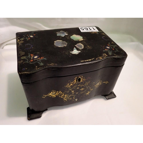 1165 - Black lacquered tea caddy with mother of pearl inlay. UK P&P Group 1 (£16+VAT for the first lot and ... 