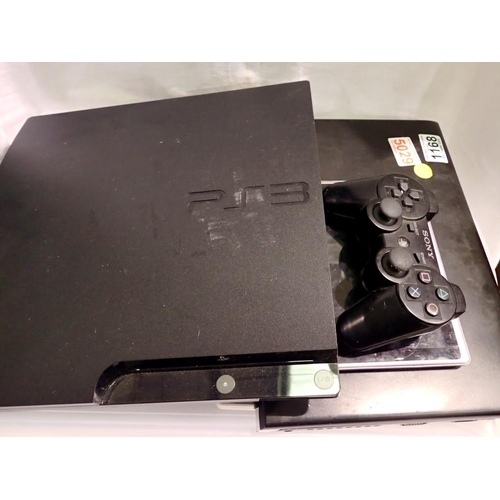 1168 - Box containing a PS3 and controller, two laptops and a tablet. Not available for in-house P&P