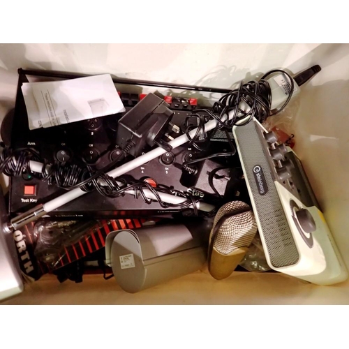 1305 - Box of electrical items, including studio recording equipment. Not available for in-house P&P