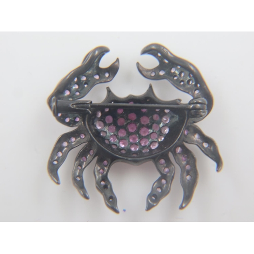 16 - 18ct gold pink sapphire and diamond pendant/brooch in the form of a crab, black oxidized finish, L: ... 