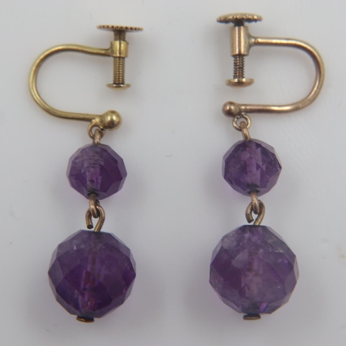 24 - 9ct gold amethyst-drop screw back earrings, 3.8g. UK P&P Group 0 (£6+VAT for the first lot and £1+VA... 