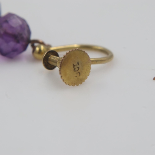 24 - 9ct gold amethyst-drop screw back earrings, 3.8g. UK P&P Group 0 (£6+VAT for the first lot and £1+VA... 