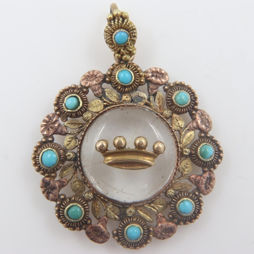 30 - Georgian unmarked 15ct gold and turquoise mourning pendant locket, c1800, H: 40 mm, 8.2g. UK P&P Gro... 