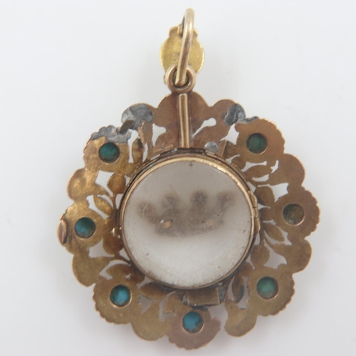 30 - Georgian unmarked 15ct gold and turquoise mourning pendant locket, c1800, H: 40 mm, 8.2g. UK P&P Gro... 